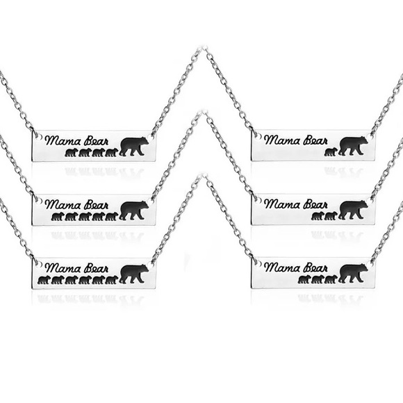 Mama Bear and Cubs Silver Bar Pendant Necklace - Picture 8 of 8